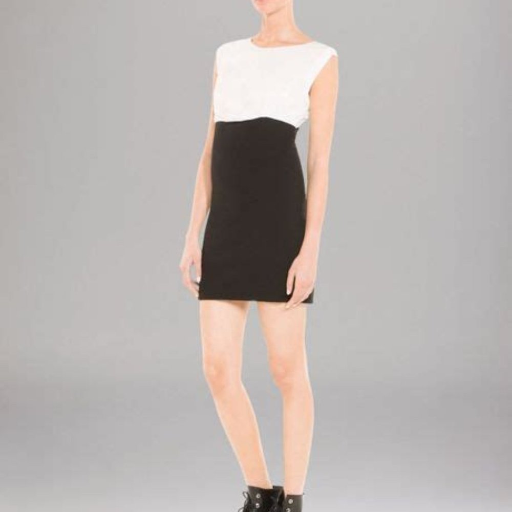 Sandro Paris Ecru Roche Silk Colorblock Dress, Size 1 (Size S in US, 36 in FR)